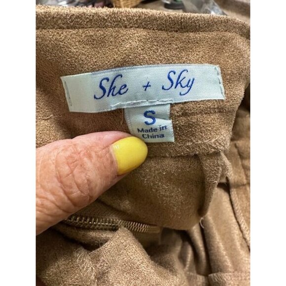 She + Sky Women Y2K Renaissance Medieval Faux Suede Camel Tone Mini Skirt Sm - Picture 6 of 6